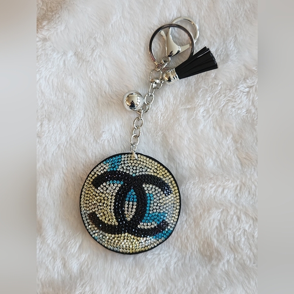 Blue Rhinestone Logo Keyring Keychain Bag Charm - Picture 1 of 3